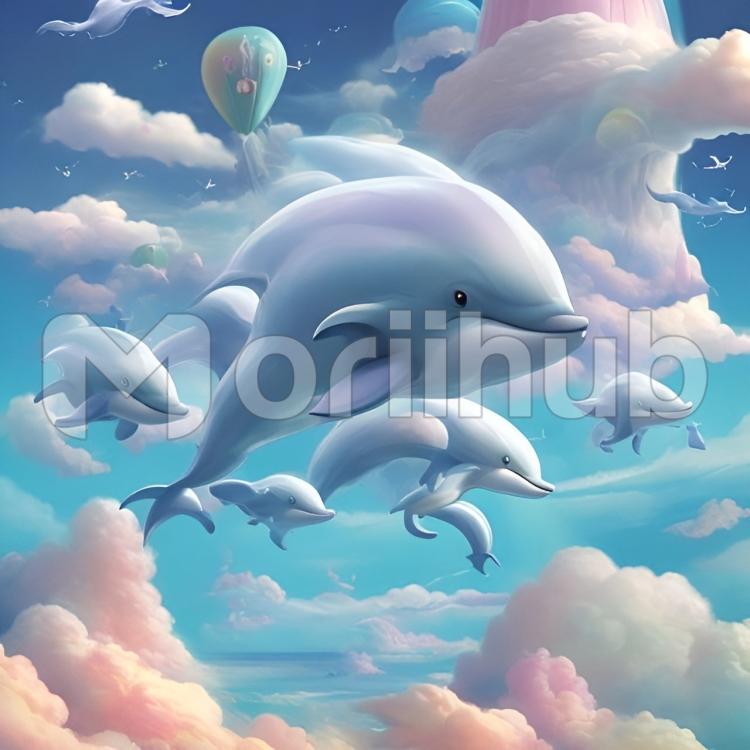 Dolphins swim on cloud