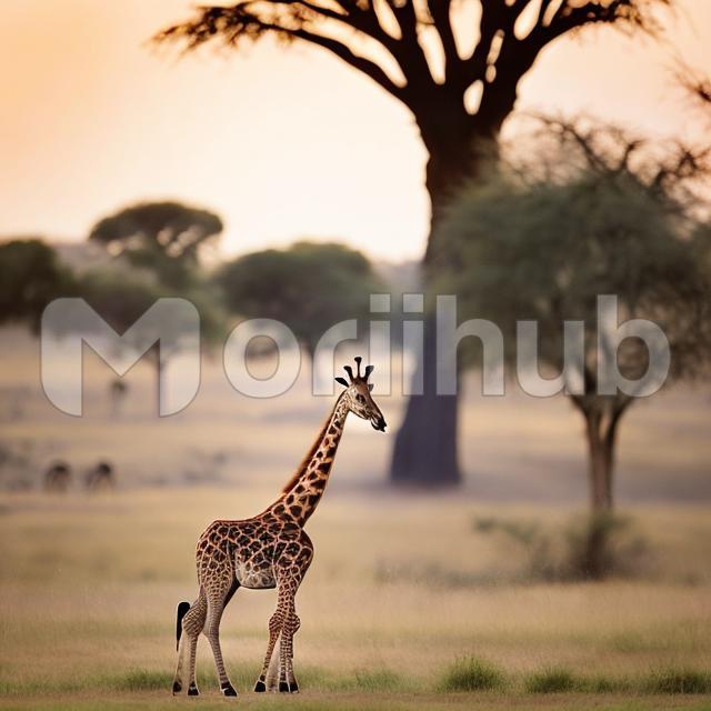 Small giraffe with skyward