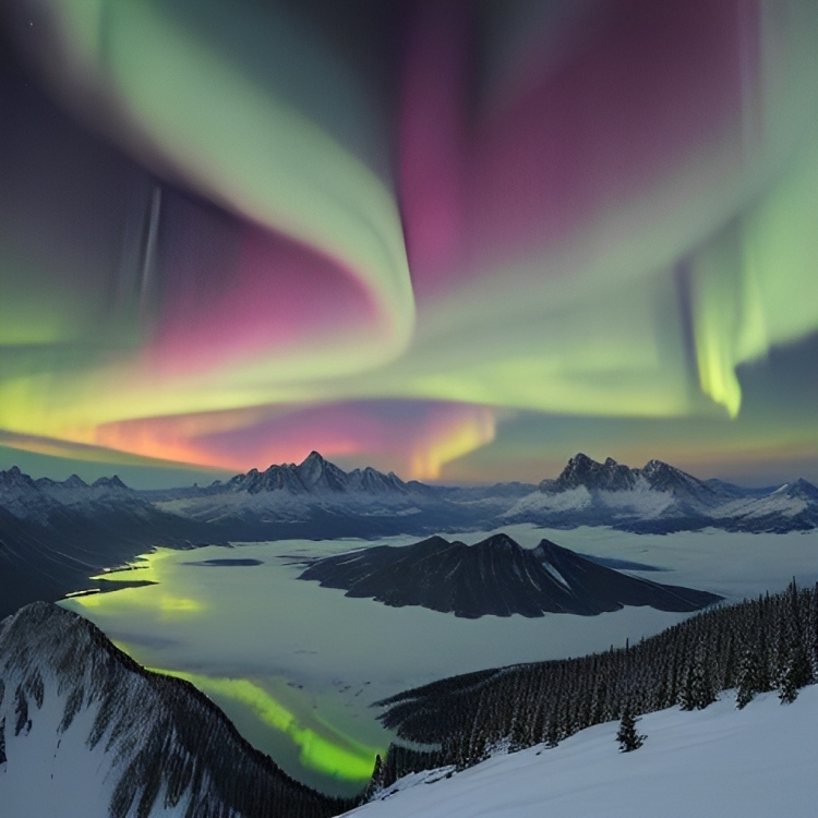 Mountains and aurora